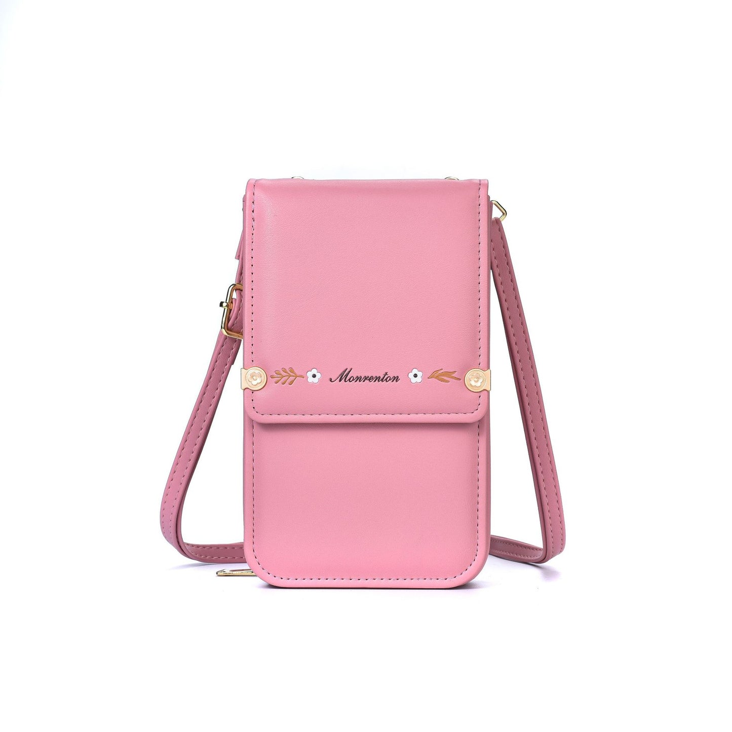 Flowers Embroidery Mobile Phone Bag pink color 