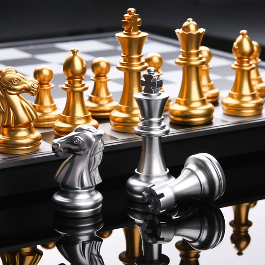 Magnetic Chess with Gold and Silver  Figures