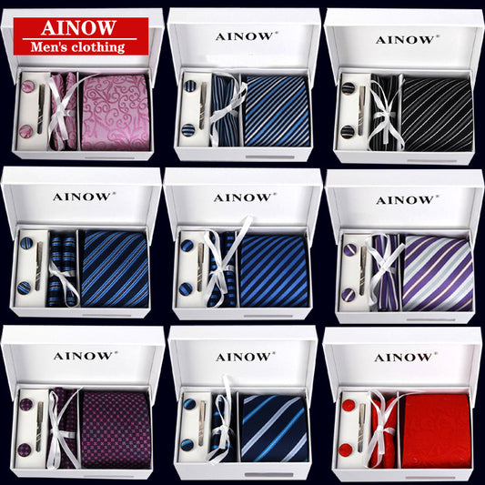AINOW 6-Piece Business Tie Gift Box Set-Holiday Gifts-Elevate your professional style with the AINOW 6-Piece Business Tie Collection. This meticulously crafted set, featuring a tie, tie clip, cuff links, kerchief, and more.-okidokibro