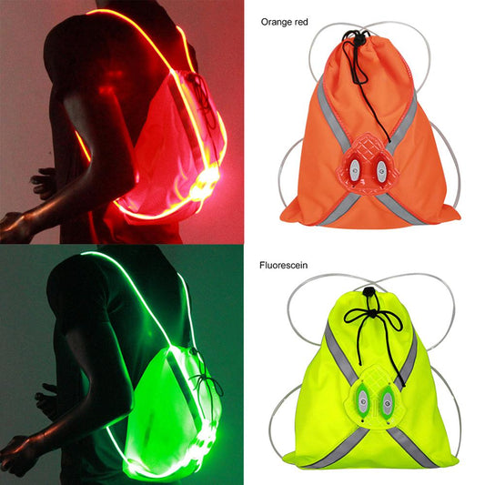 Night Runner's LED Reflective Backpack-Backpacks-Enhance your nighttime runs with our LED Luminous Reflective Drawstring Backpack. Customizable logo, reflective material, and vibrant color options. Stay visible and fashionable on your night adventures.-okidokibro