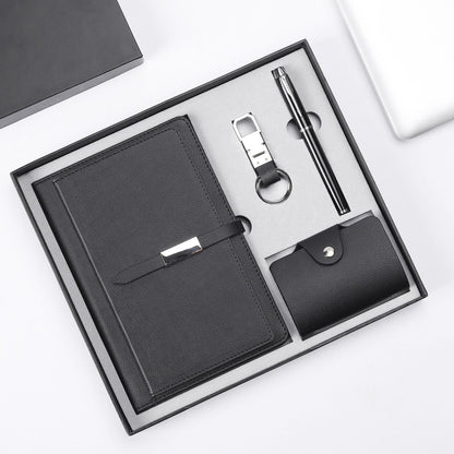 Executive Business Gift Set-Leather Notebook, Pen, Key Chain, and Card Holder-Holiday Gifts-Elevate your note-taking experience with our Executive Business Gift Set. Featuring a PU Leather Notebook with wireless glue binding, pen, key chain, and card holder.-okidokibro