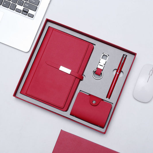 Executive Business Gift Set-Leather Notebook, Pen, Key Chain, and Card Holder-Holiday Gifts-Elevate your note-taking experience with our Executive Business Gift Set. Featuring a PU Leather Notebook with wireless glue binding, pen, key chain, and card holder.-okidokibro
