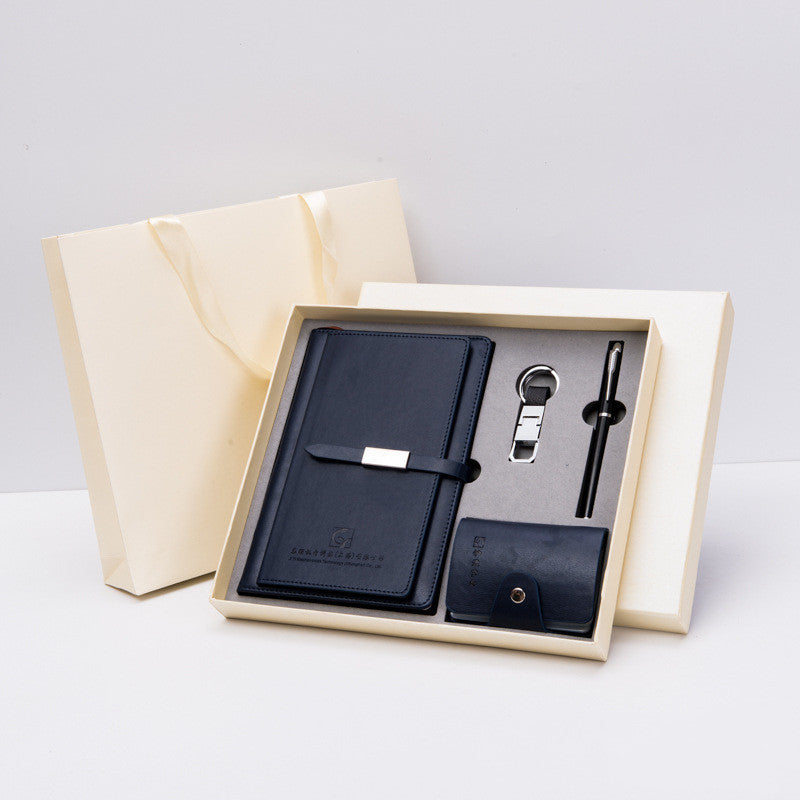 Executive Business Gift Set-Leather Notebook, Pen, Key Chain, and Card Holder-Holiday Gifts-Elevate your note-taking experience with our Executive Business Gift Set. Featuring a PU Leather Notebook with wireless glue binding, pen, key chain, and card holder.-okidokibro