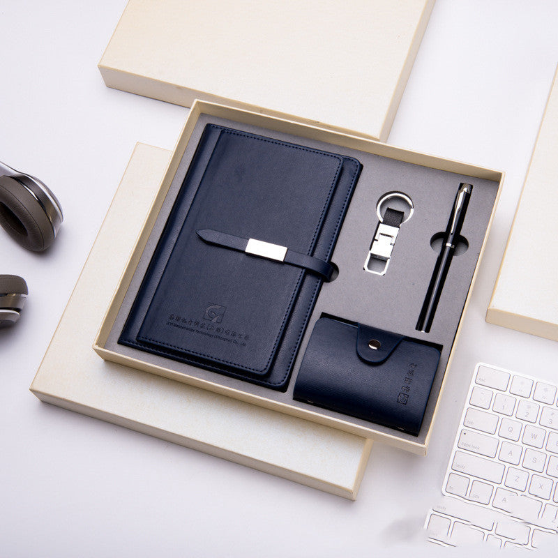 Executive Business Gift Set-Leather Notebook, Pen, Key Chain, and Card Holder-Holiday Gifts-Elevate your note-taking experience with our Executive Business Gift Set. Featuring a PU Leather Notebook with wireless glue binding, pen, key chain, and card holder.-okidokibro