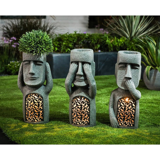 Easter Island Statue Flower Pot with LED Light all the variants