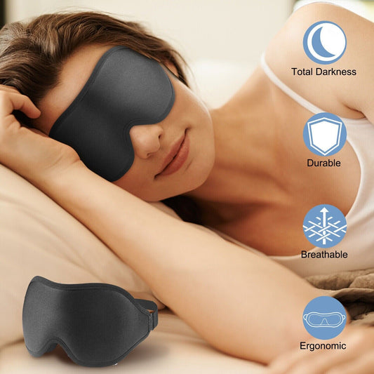 Sleep Mask a woman sleeping wih it showing the bennefits of it 
