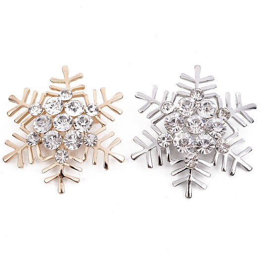 Glittering Frost: Korean Diamond Snowflake Brooch-Fashion- Embrace brilliance! Our Korean-styled Diamond Snowflake Brooch in gold and silver alloy, adorned with dazzling diamonds, measures about 5cm in diameter.-okidokibro