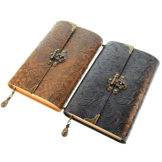Leather Old School Notebook With Lock-Holiday Gifts-Experience timeless journaling in style with this lockable leather notebook. Available in classic black and brown.-okidokibro
