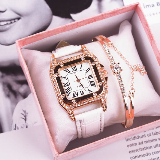 Timeless Elegance Watch Set For Woman-Holiday Gifts-Step into timeless elegance with the Watch Bracelet Suit—a chic and versatile two-piece set in Pink, Red, Black, Brown, and White for the fashion-savvy woman.-okidokibro