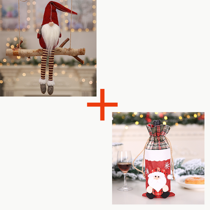 Festive Wine Bottle Socks with Forest Old Man No Face Doll-Holiday Gifts-Spread joy with our Christmas Wine Bottle Socks featuring a whimsical forest old man no face doll. The perfect festive touch for your holiday celebrations!-okidokibro