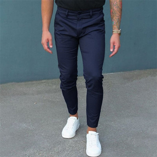 Men's Pure Color Tight Trousers-Fashion&Accessories-Discover unbeatable comfort and style in these solid color, micro-elastic, mid-waist men's trousers. Available in various sizes for the perfect fit.-okidokibro