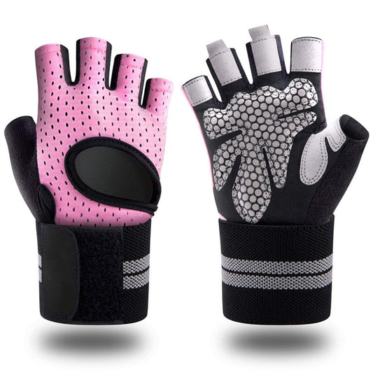 Non-Slip Half-Finger Sports Gloves-accessories for sports-Elevate your outdoor sports game with non-slip Men's and Women's Half-finger Sports Fitness Gloves in stylish pink and black designs.-okidokibro