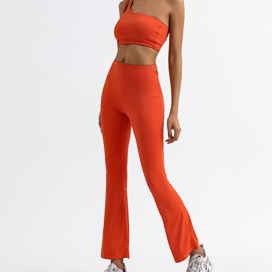 High Waist Bell Pants orange color from the front 