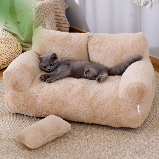 Luxury Cat Bed Sofa with a cat on it beige color 