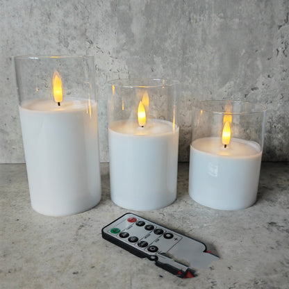 LED Electronic Candle Lamp Set – 3 Sizes white color with remote 