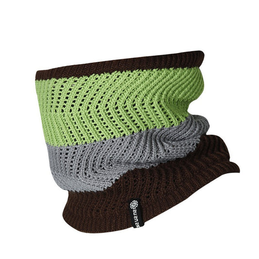 Fleece Lined Ski Running Knitted Hat Scarf-accessories for sports-Stay warm and stylish with the Fleece Lined Knitted Hat Scarf. Perfect for adults, this acrylic accessory features a green striped pattern.-okidokibro