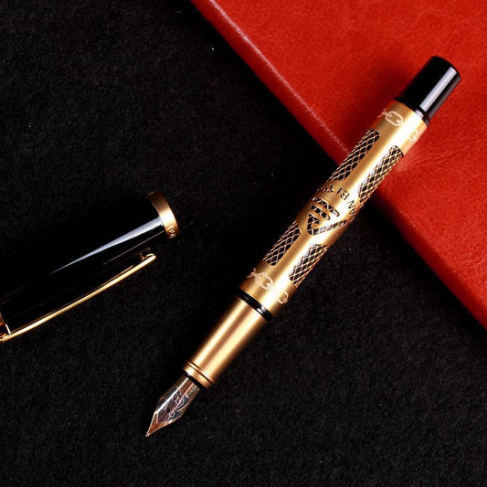 Refined Elegance Metal Fountain Pen Gift Set-Holiday Gifts-Experience the sophistication of our Refined Elegance Metal Fountain Pen: Iridium nib, golden tip, and a unique hollow design in a high-end gift box.-okidokibro