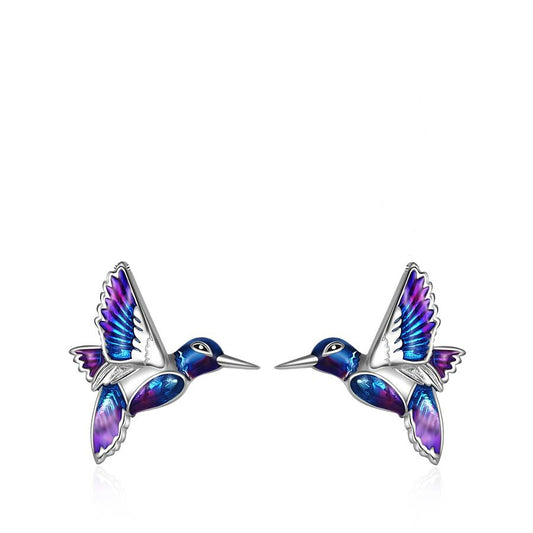 Elegant Sterling Silver Hummingbird Stud Earrings-Fashion- Effortless charm! Our Sterling Silver Hummingbird Stud Earrings adorned with colorful oil drop, perfect for daily wear, parties, and gifts.-okidokibro