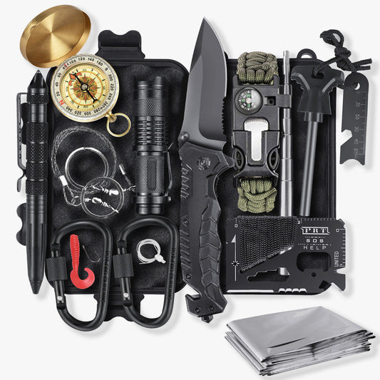 14-in-1 Outdoor Survival Gear Kit-accessories for sports-Discover the ultimate 14-in-1 Survival Kit - a perfect gift for adventurers. Packed with tools, it's portable, lightweight, and safety-focused.-okidokibro