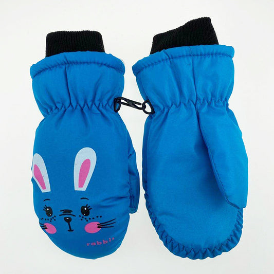 Kids' Winter Rabbit Pattern Ski Gloves-Kids&Toys-Ensure your child's hands stay warm and cozy during cold winter days with our cute rabbit pattern ski gloves in vibrant blue. One size fits all!-okidokibro