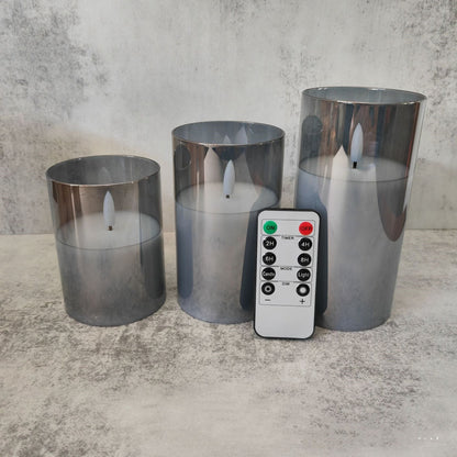 LED Electronic Candle Lamp Set – 3 Sizes grey with remote 