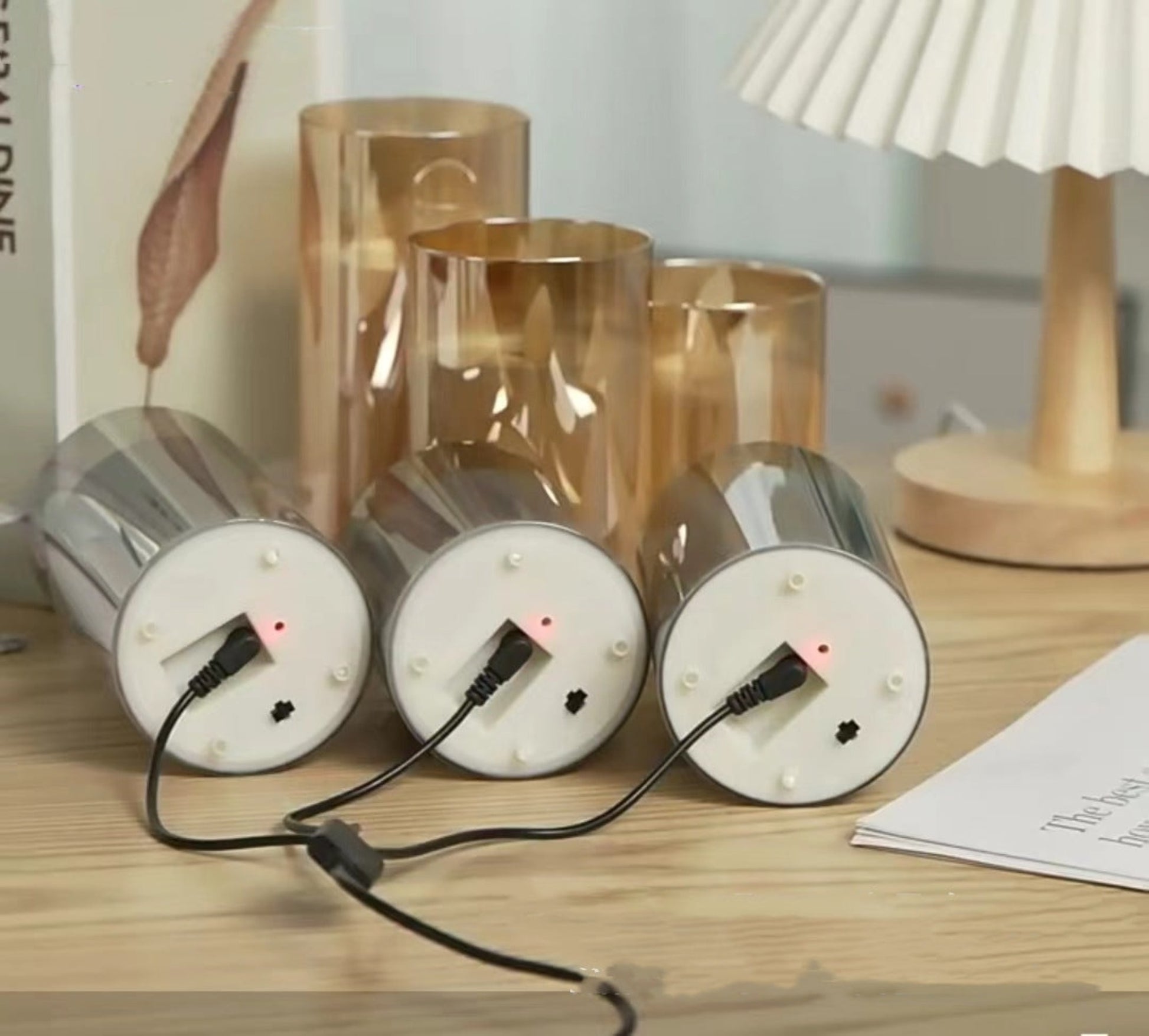 LED Electronic Candle Lamp Set – 3 Sizes showing usb charge 