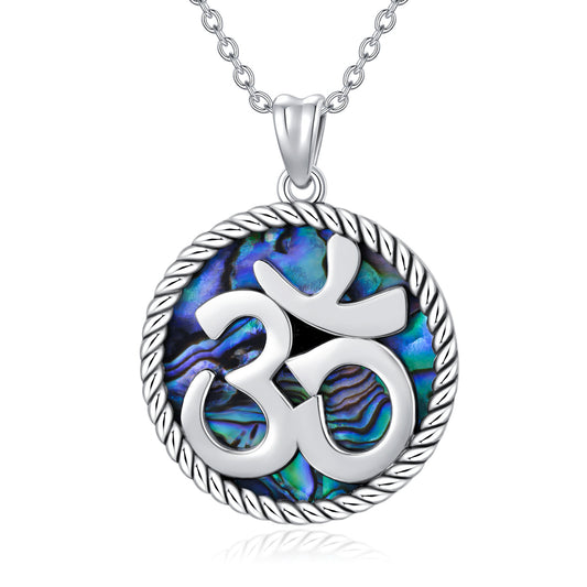 Sterling Silver Yoga Aum Symbol Necklace-Fashion-Embrace tranquility! Our 925 Sterling Silver Aum Symbol Necklace, adorned with Abalone Shell, a perfect gift for her daily wear and special occasions.-okidokibro
