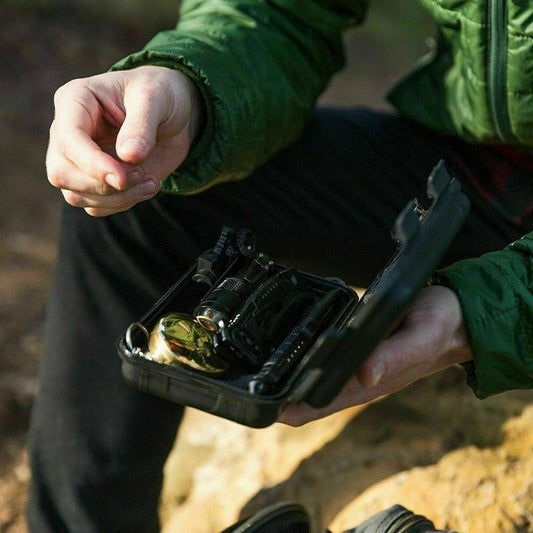 14-In-1 Outdoor Emergency Survival Kit a man holding it open 