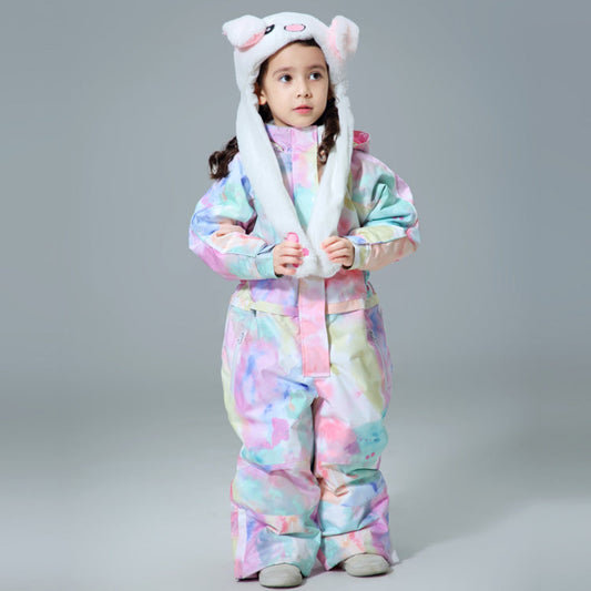 Vibrant Kids' One-Piece Ski Suit-accessories for sports-Explore our range of colorful one-piece ski suits for children. Designed to keep them dry and cozy during winter adventures.-okidokibro
