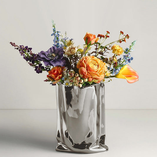 Sweetheart Orange Ceramic Vase with 8 Yellow Iceland Daisies-Home Decoration-Elevate your floral artistry with "Beauty of Vase of Flowers" - where material meets marvel, and each vase is a unique story waiting to unfold.-okidokibro
