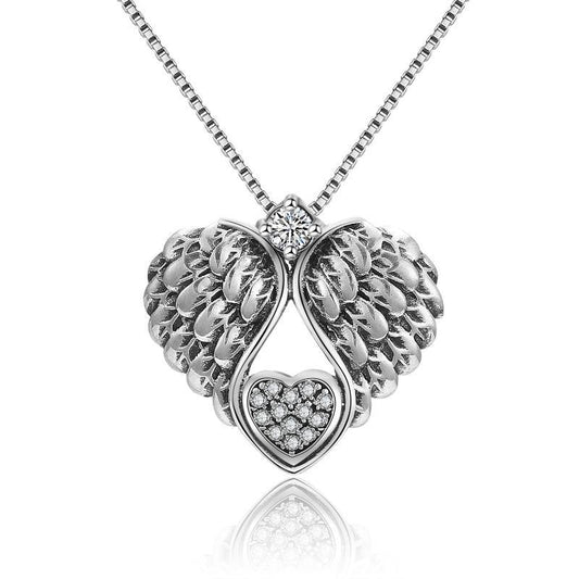 925 Sterling Silver Angel Wing Pendant Necklace-Fashion-Symbolize protection and grace! Our 925 Sterling Silver Angel Wing Pendant Necklace, adorned with zircon, a perfect gift for women of various ages.-okidokibro