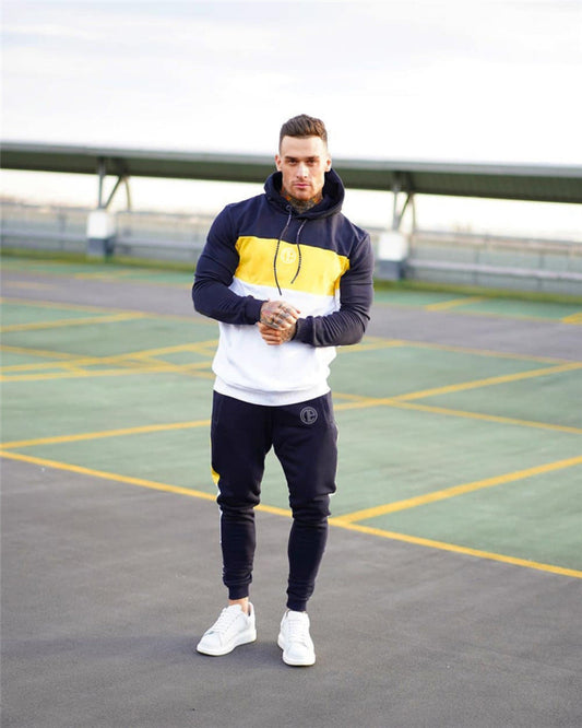 Cotton Autumn Fitness Suit-accessories for sports- Cotton Autumn Fitness Hooded Suit - Long sleeve, color block, and perfect for casual, sport, and daily wear. Suitable for all seasons.-okidokibro